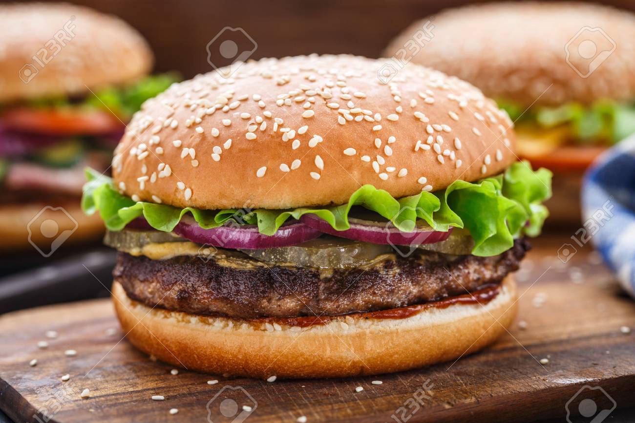Beef Burger with Chips & Salad